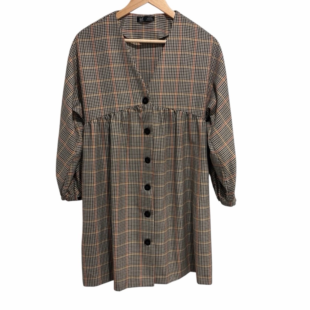 Zara Plaid Button-Up Dress with Black Buttons and Cuffed Wrists Size Medium - Picture 1 of 10